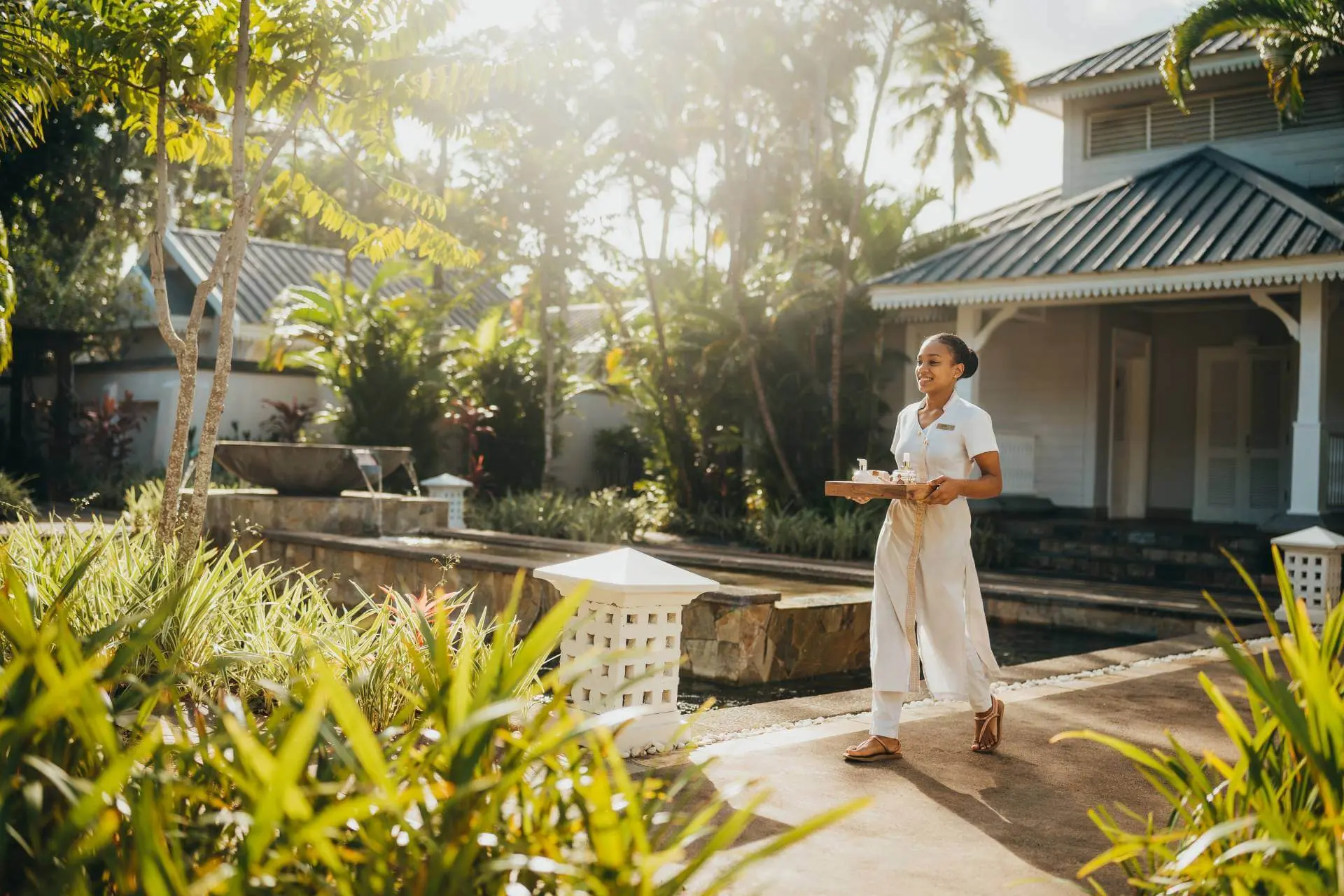 Jardin du SPA de l'hôtel Heritage-Le-Telfair a Bel Ombre île Maurice